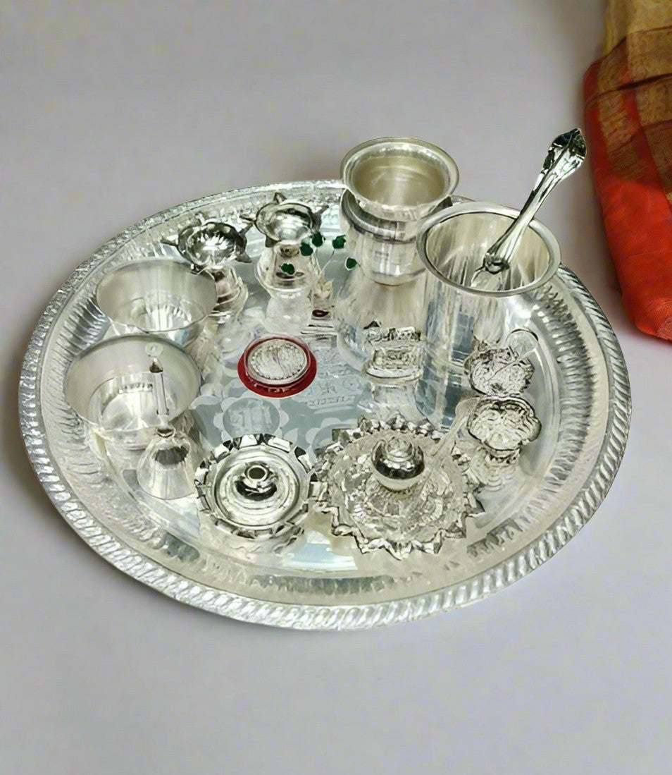 silver plated 15 Items Pooja Thali Set